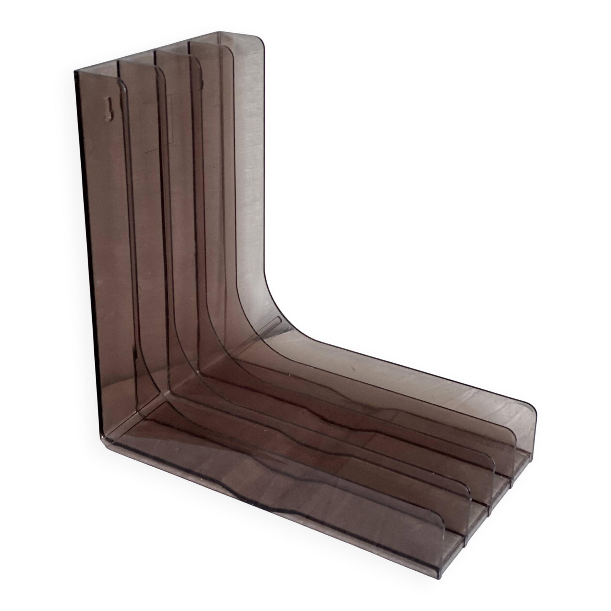 Vintage 1970s smoked Plexiglas vinyl record shelf unit