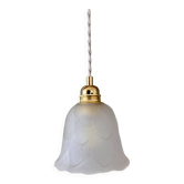 Suspension tulipe vintage en verre dépoli