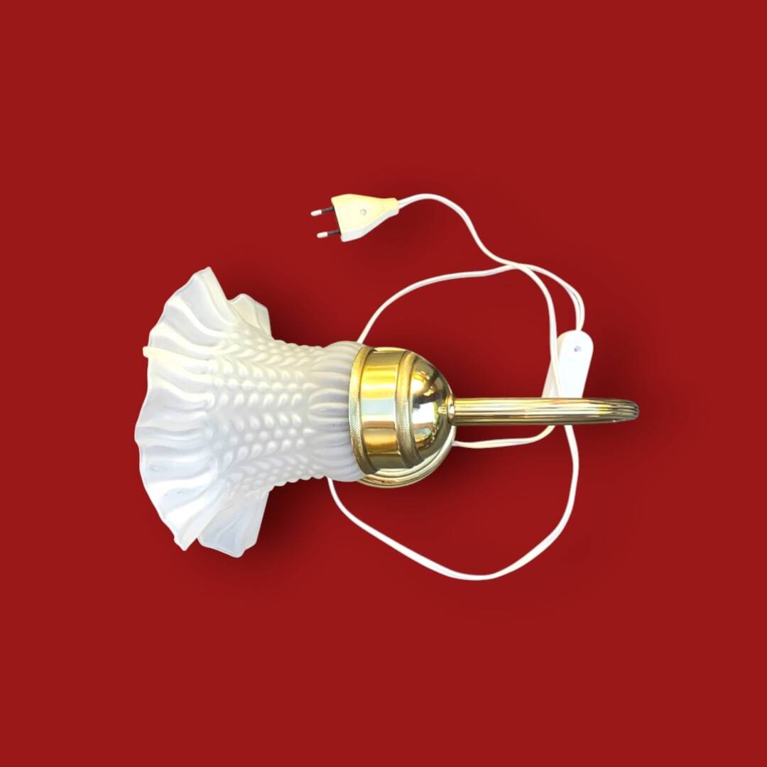 Antique brass and glass swan neck bedside lamp.