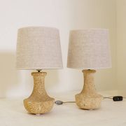 Pair of French stone lamps, 1970s - New linen lampshade