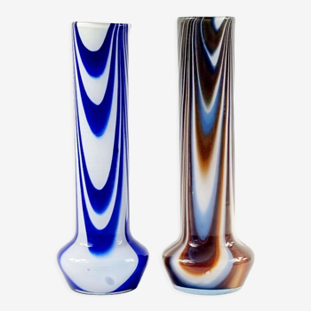 Pair of marbled murano glass vases by carlo moretti, italy, 1970s