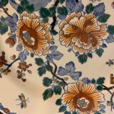 11 flat plates Rooster with Peonies, Gien earthenware