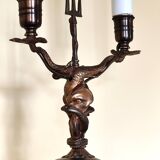 Lampe candélabre 2 feux en laiton doré et ciselé