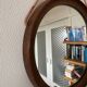 Mid-Century Scandinavian Round Wenge Wood Mirror with Leather Strap, 1950s