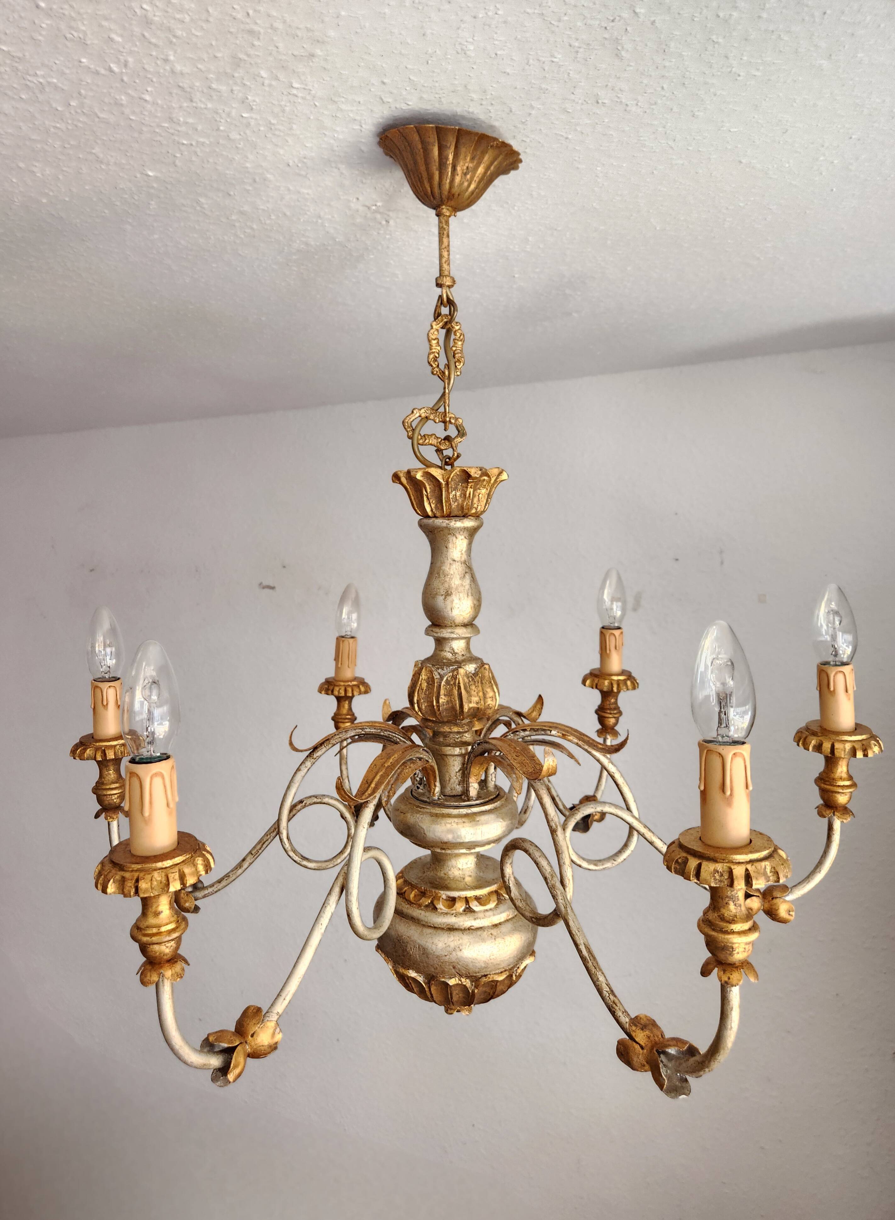 Antique gilded silver chandelier Florentine Rococo Louis XV Italy