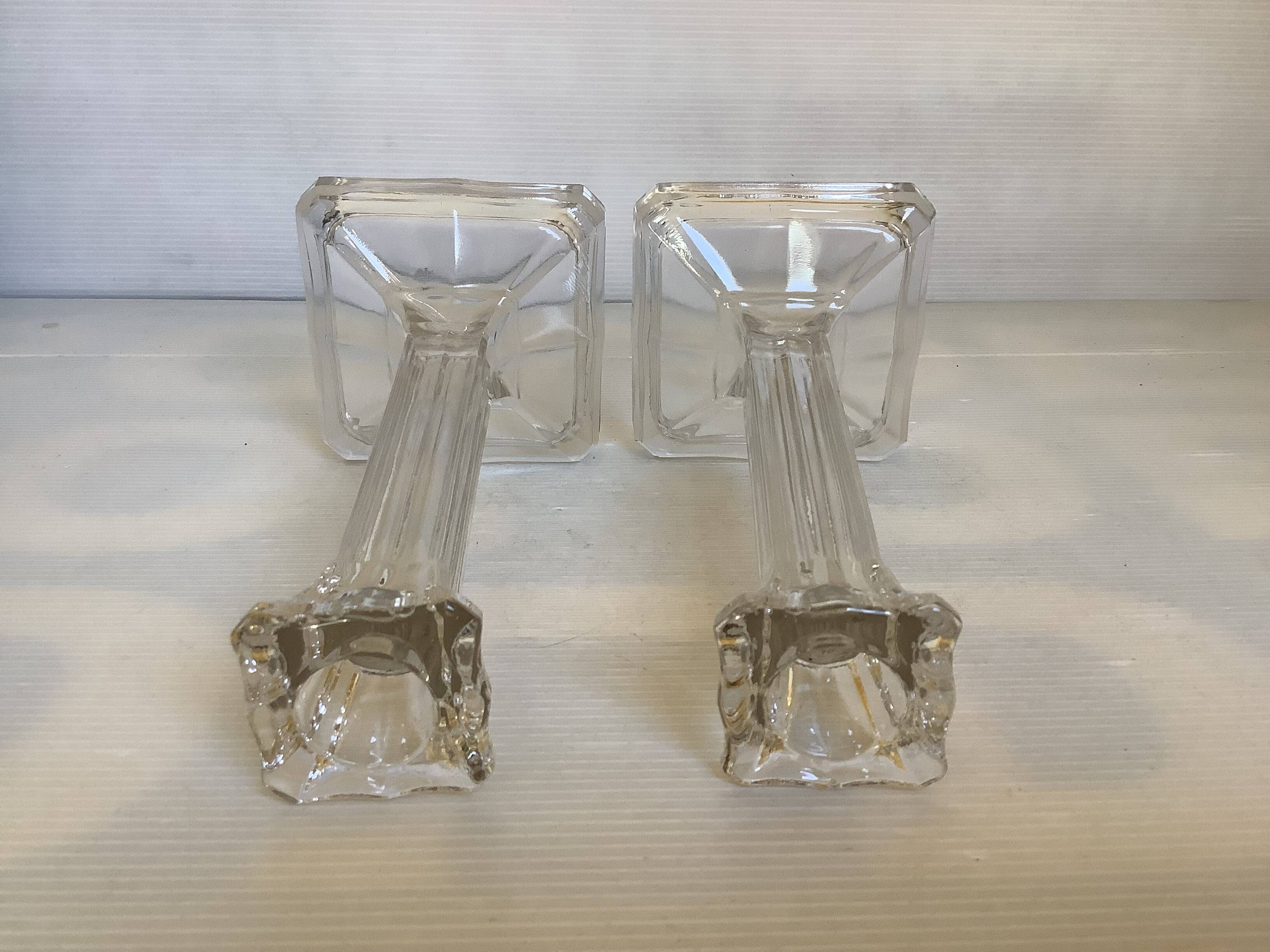 Pair of geometric art deco candlesticks