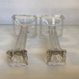Pair of geometric art deco candlesticks