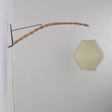 Danish wall lamp with wooden arch and pearl shade lampshade, 1960s