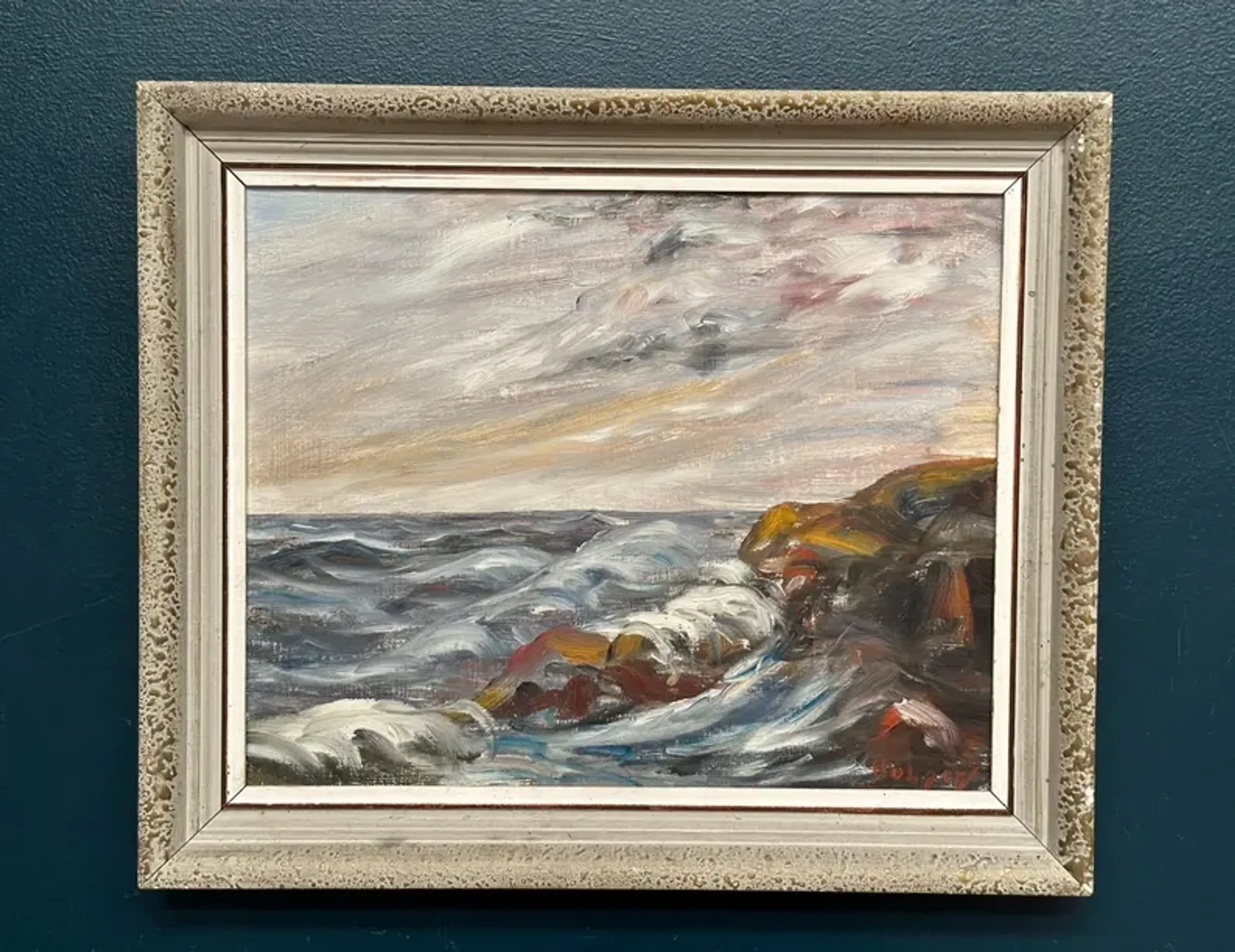 Oil on Canvas Original Swedish – 'Sea' by Holger Almquist – Signed – Vintage and Framed – 50 × 40 cm (19.7 in × 15.7 in)