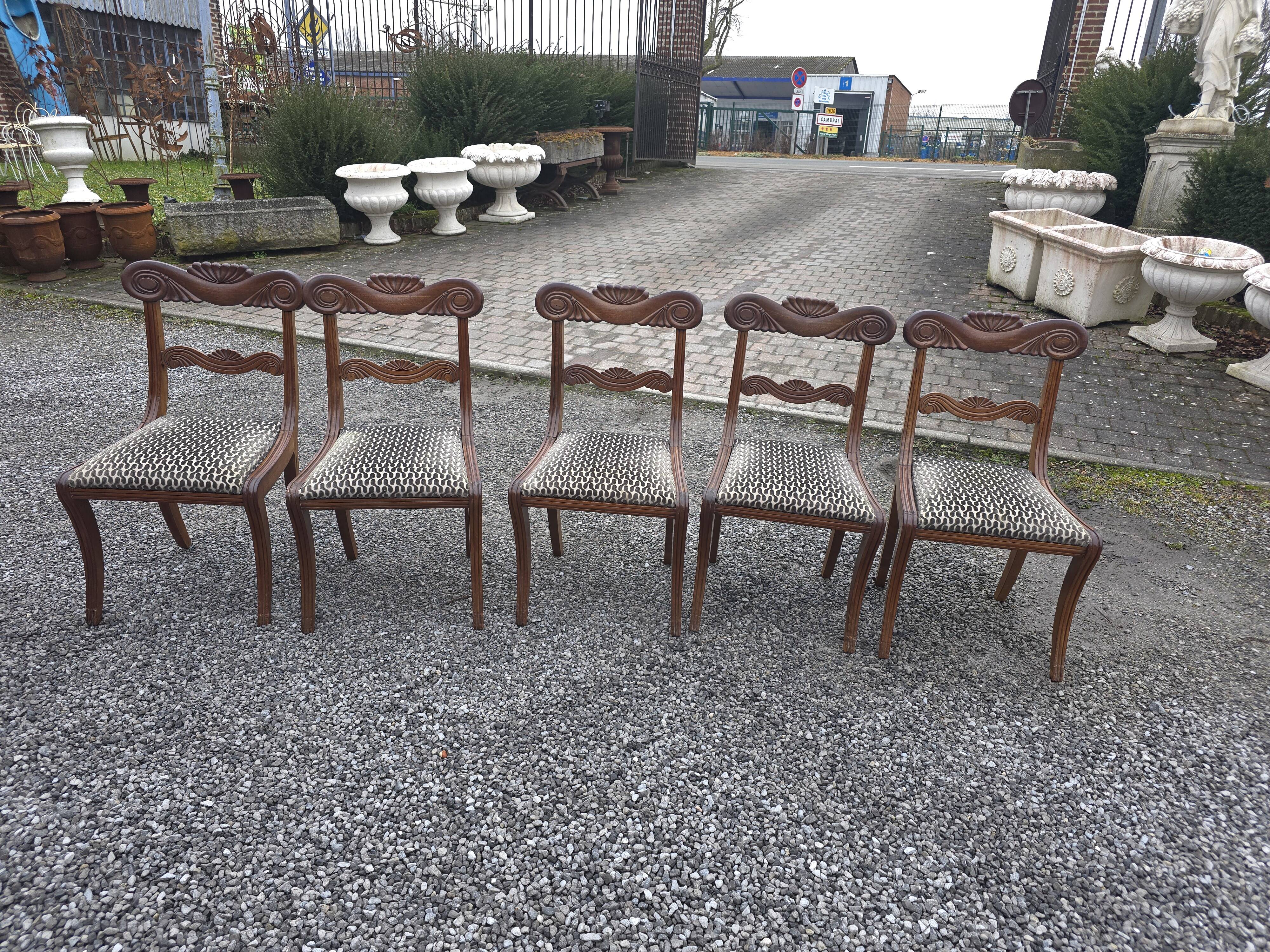 Regency Style Mahogany Chairs x 5