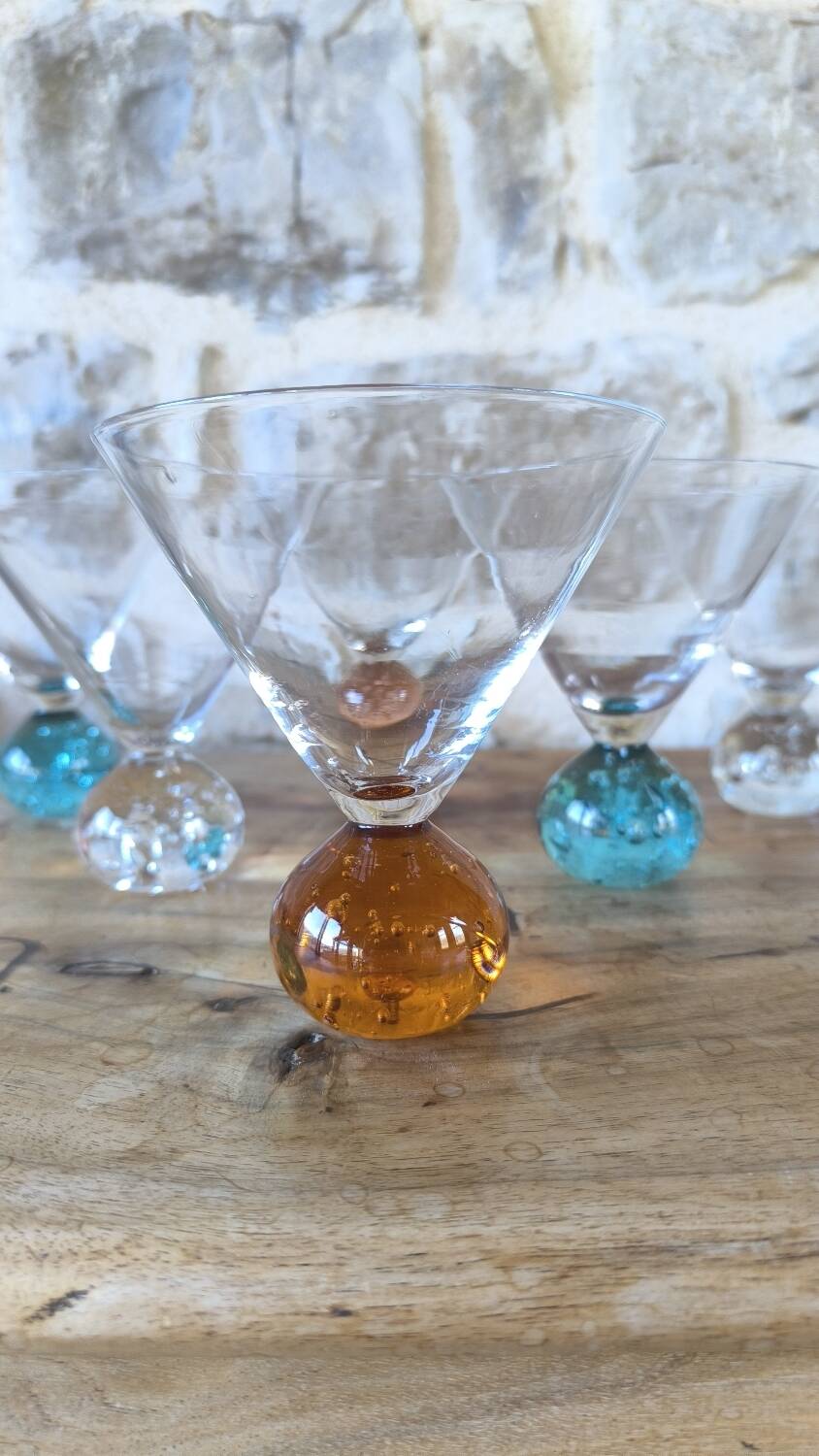 Set of 6 postmodern bubble glass cocktail glasses