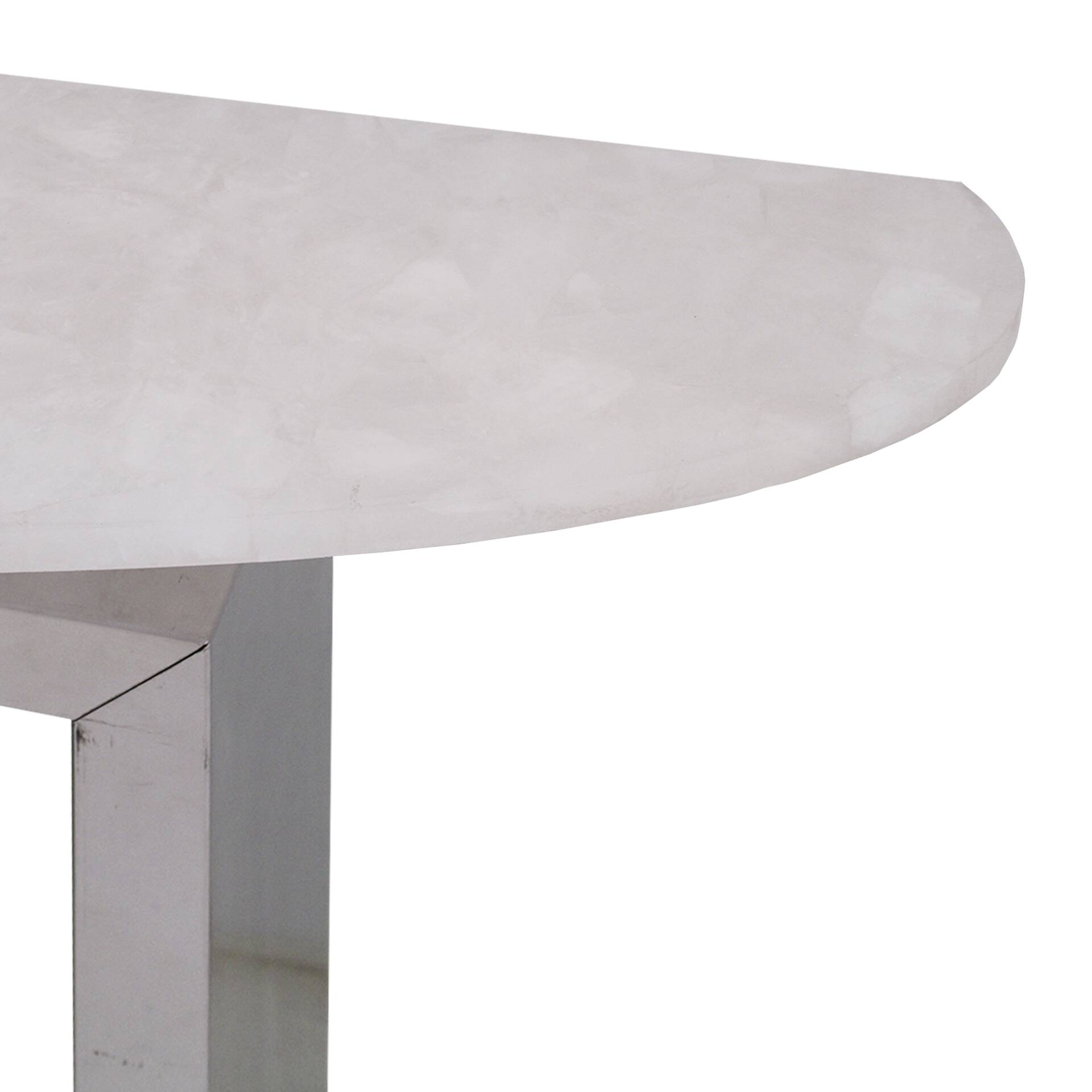 Contemporary Pair of Demilune Consoles Made Of White Quartz & Steel