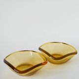 Pair of storage compartments in yellow colored glass, in the style of Murano, 1970