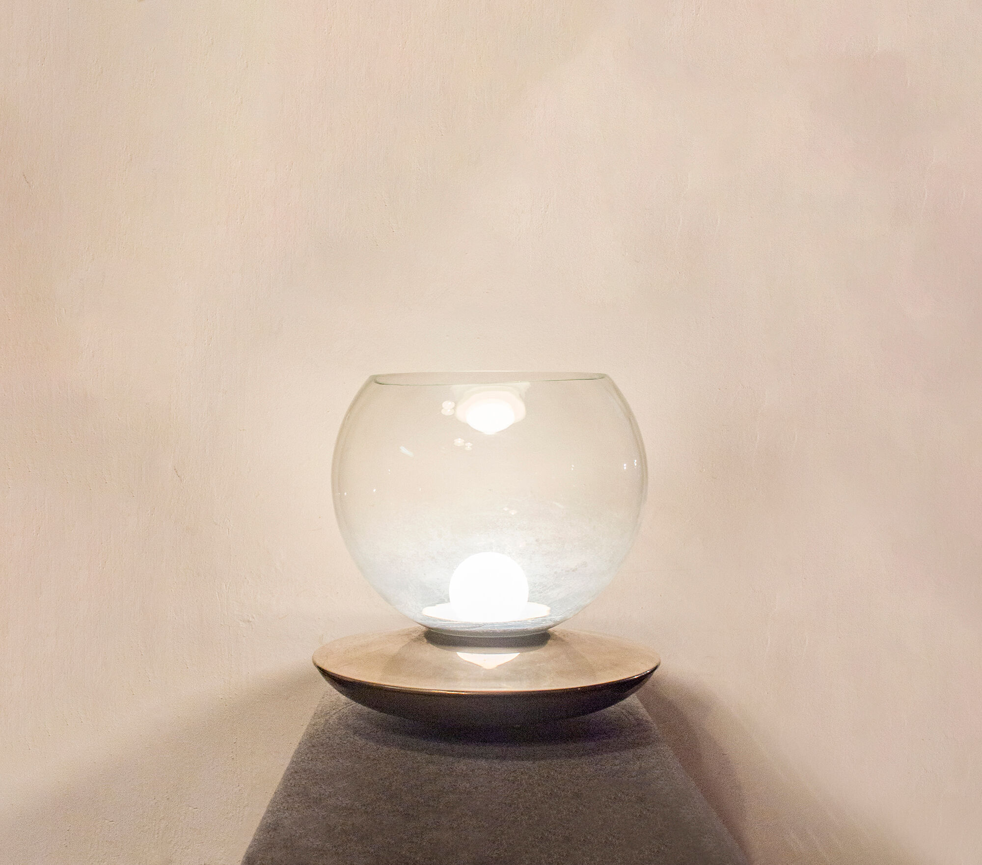 Table lamp in glass and chromed metal Italia Anni '70