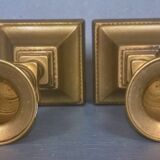 Pair of small vintage candlesticks in patinated brass Scandinavian style with square feet - 1970s