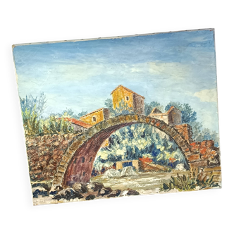 Louis-Charles Bénazeth – Oil on canvas signed – Provençal bridge – Society