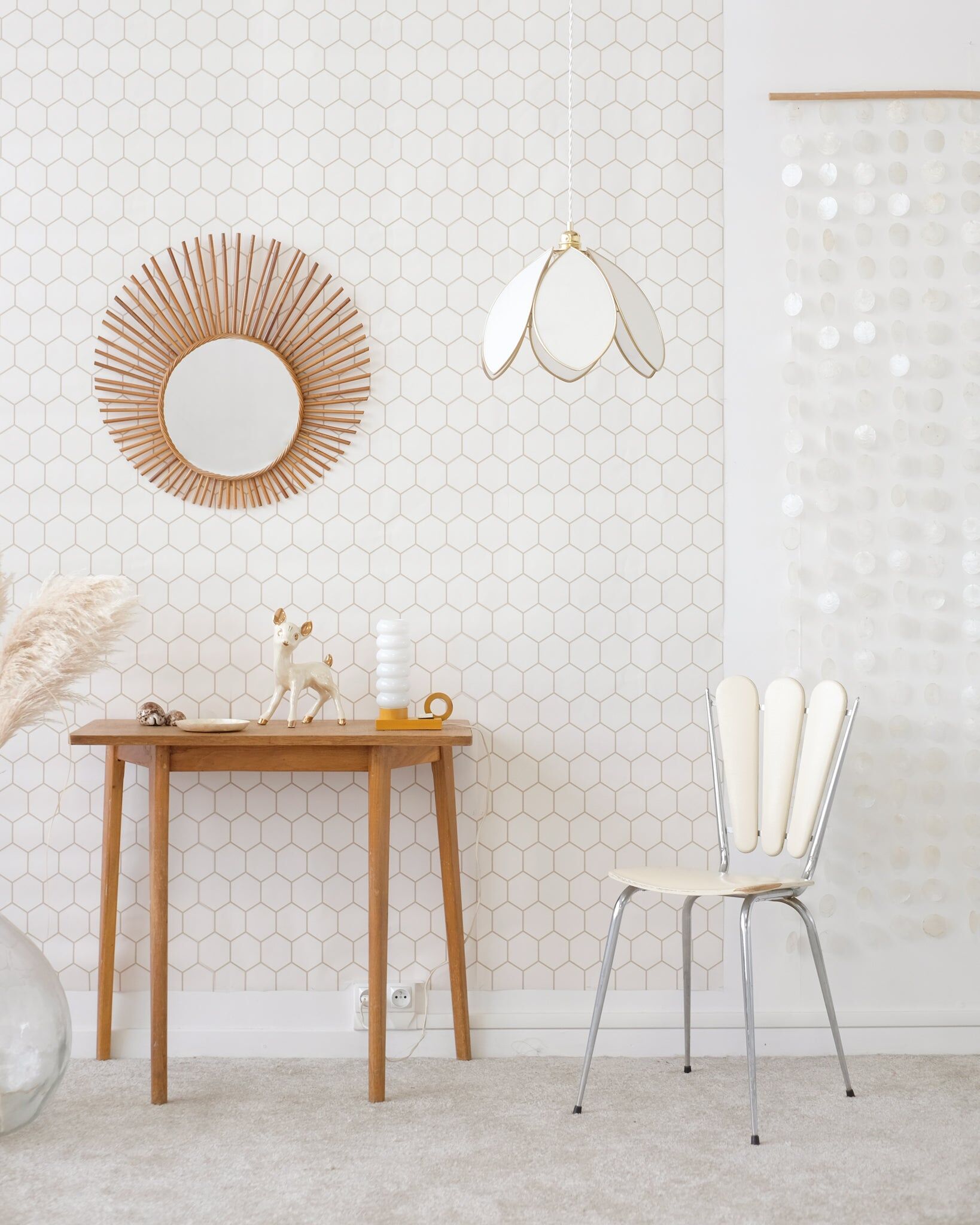 Old large rattan sun mirror