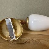 Portuguese opaline glass and wood wall sconce light