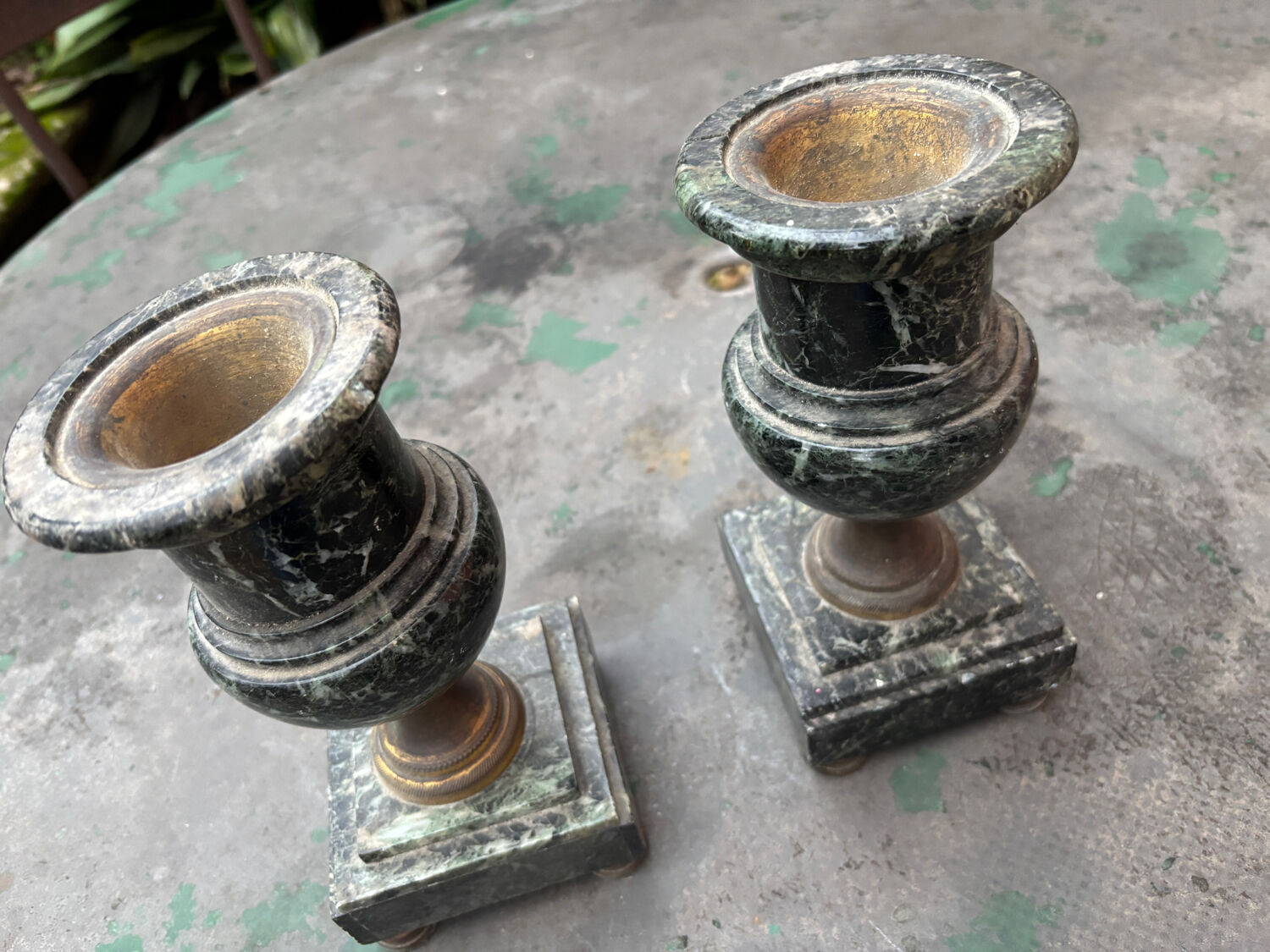Pair of green marble vases