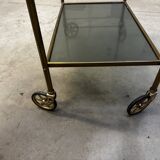 Vintage 70s serving trolley in gold metal and smoked glass