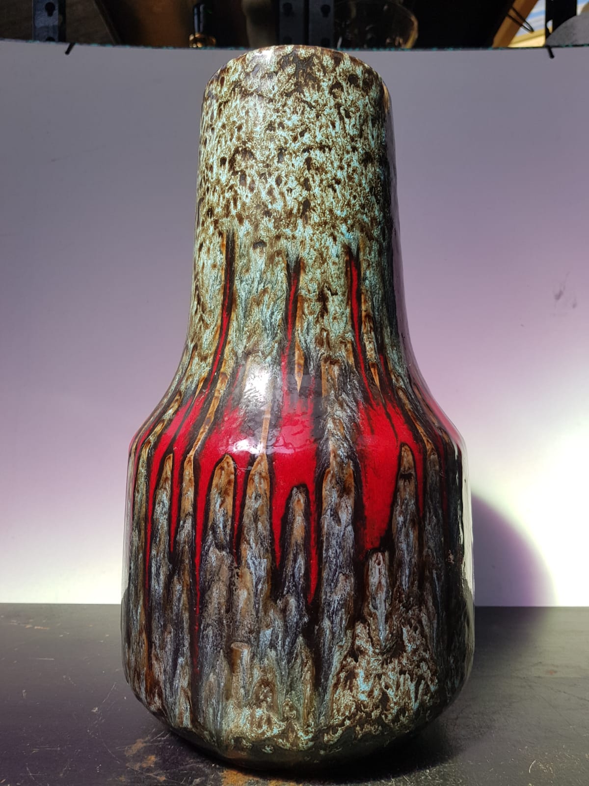 Ancient west germany ceramics multicolor enamel vase - anse vintage