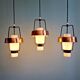 Trio de suspensions scandinaves en opaline et métal cuivré, années 1960