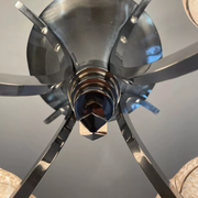 Vintage art deco chandelier, chrome and pink glass, vintage 1930