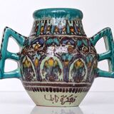 Polychrome ceramic vase in flowing enamel from Nabeul with mihrab decoration.