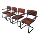 Set of 4 Vintage Quilted Leather Dining Chairs: Black Metal Base