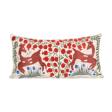 Suzani Animal Bedding Pillow Cover, Ethnic Uzbek Deer and Floral Motifs Cushion Cover, Handmade
