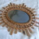 Large oval wall mirror bamboo rattan wicker vintage 56x68cm