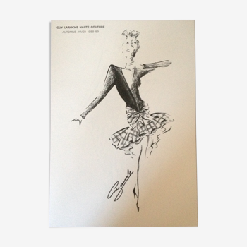 Nice press fashion illustration by Guy Laroche- period - late 80s.