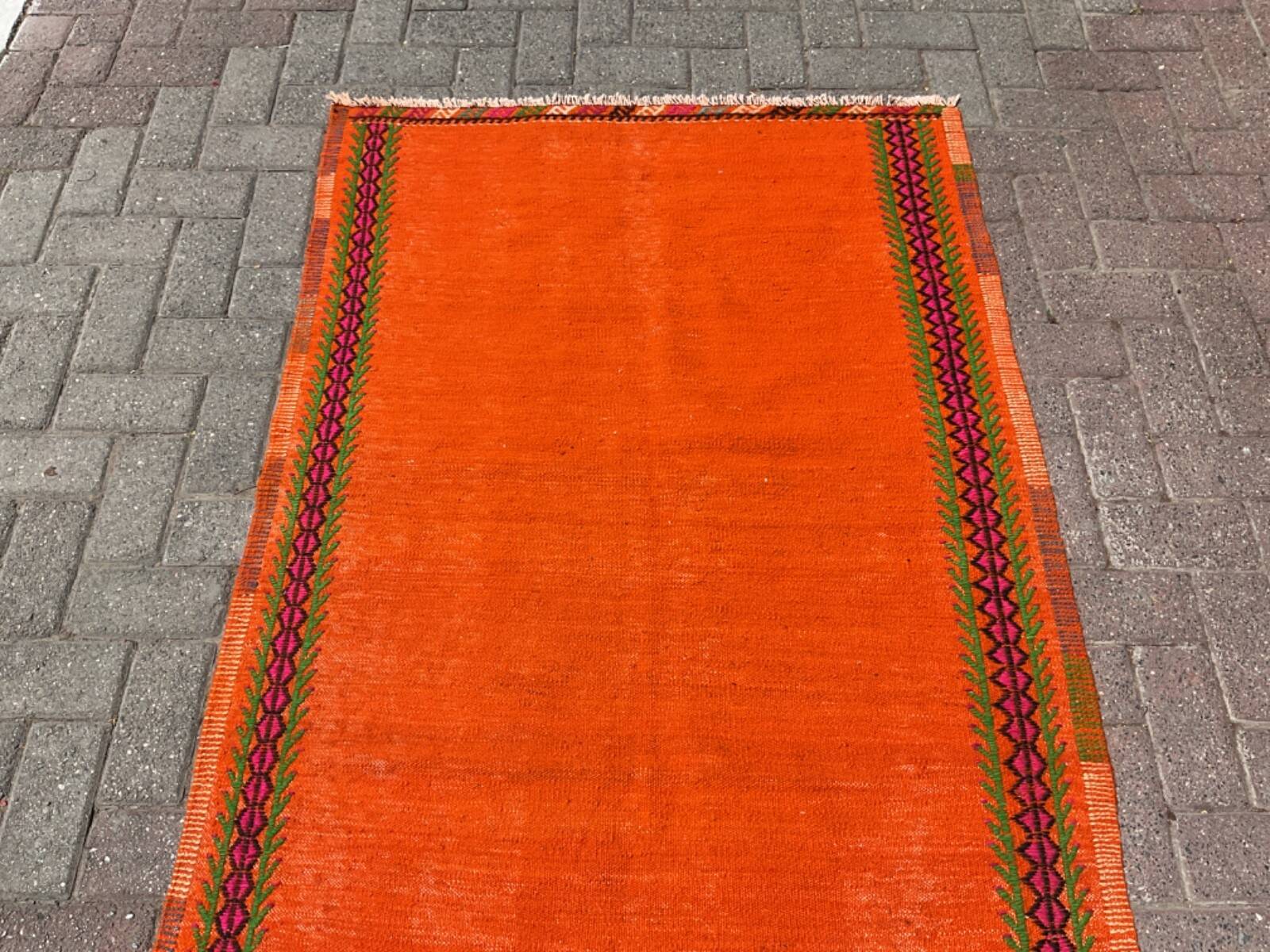 4x6 orange kilim rug, rug for kitchen, Anatolian rug, Kelim carpet