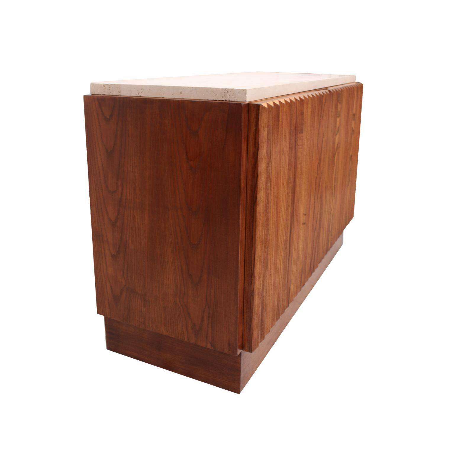 Contemporary Birch and Oak Sideboards with Travertine Top by LA Studio