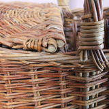 Large unique old French basket in rattan with handmade compartments of artisanal manufacture
