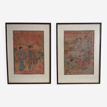 2 Japanese prints on crepe paper, early 20th century