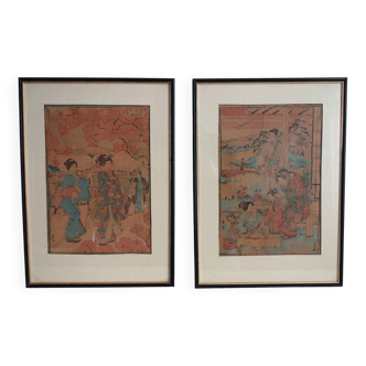 2 Japanese prints on crepe paper, early 20th century