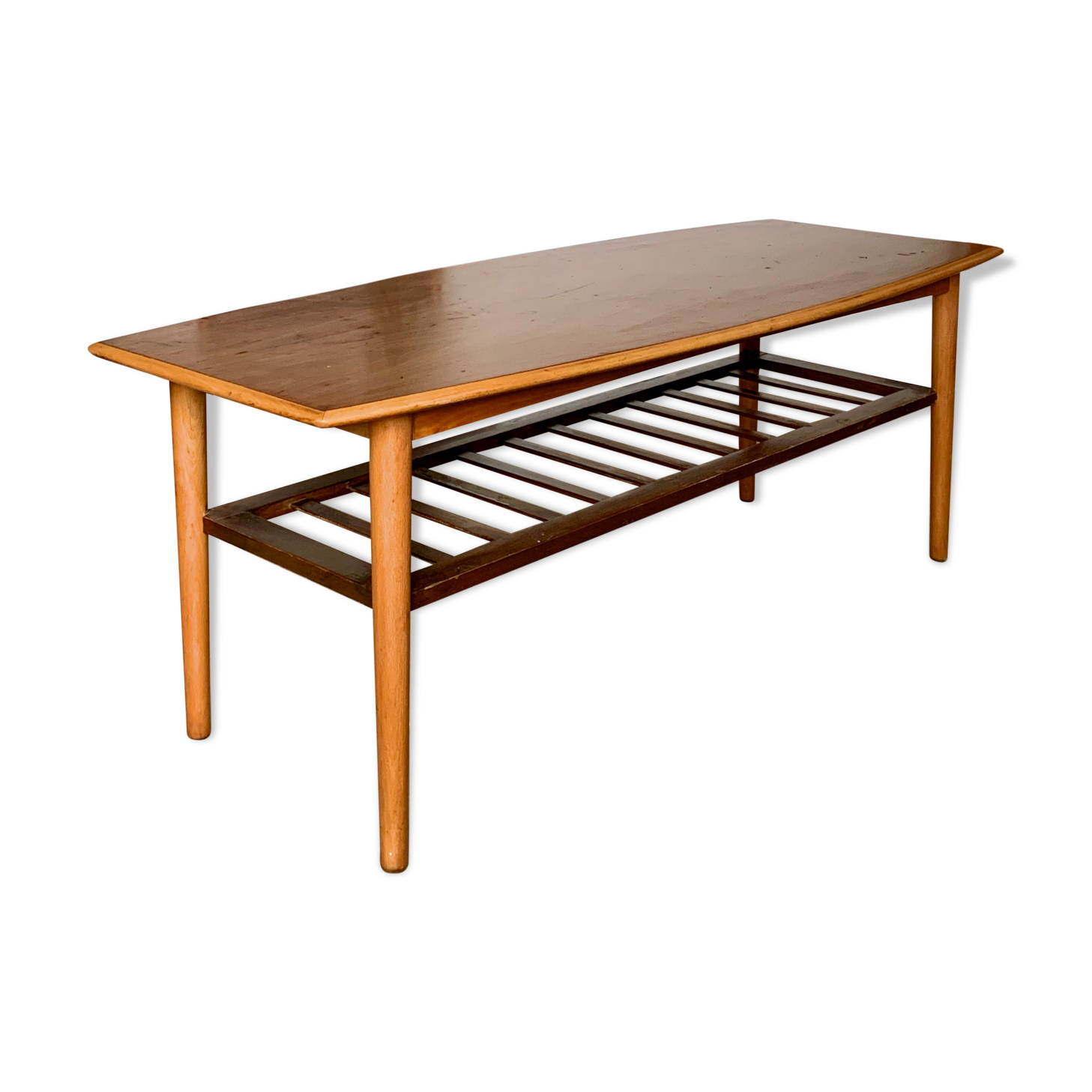 Table basse teck avec porte-revue style scandinave vintage