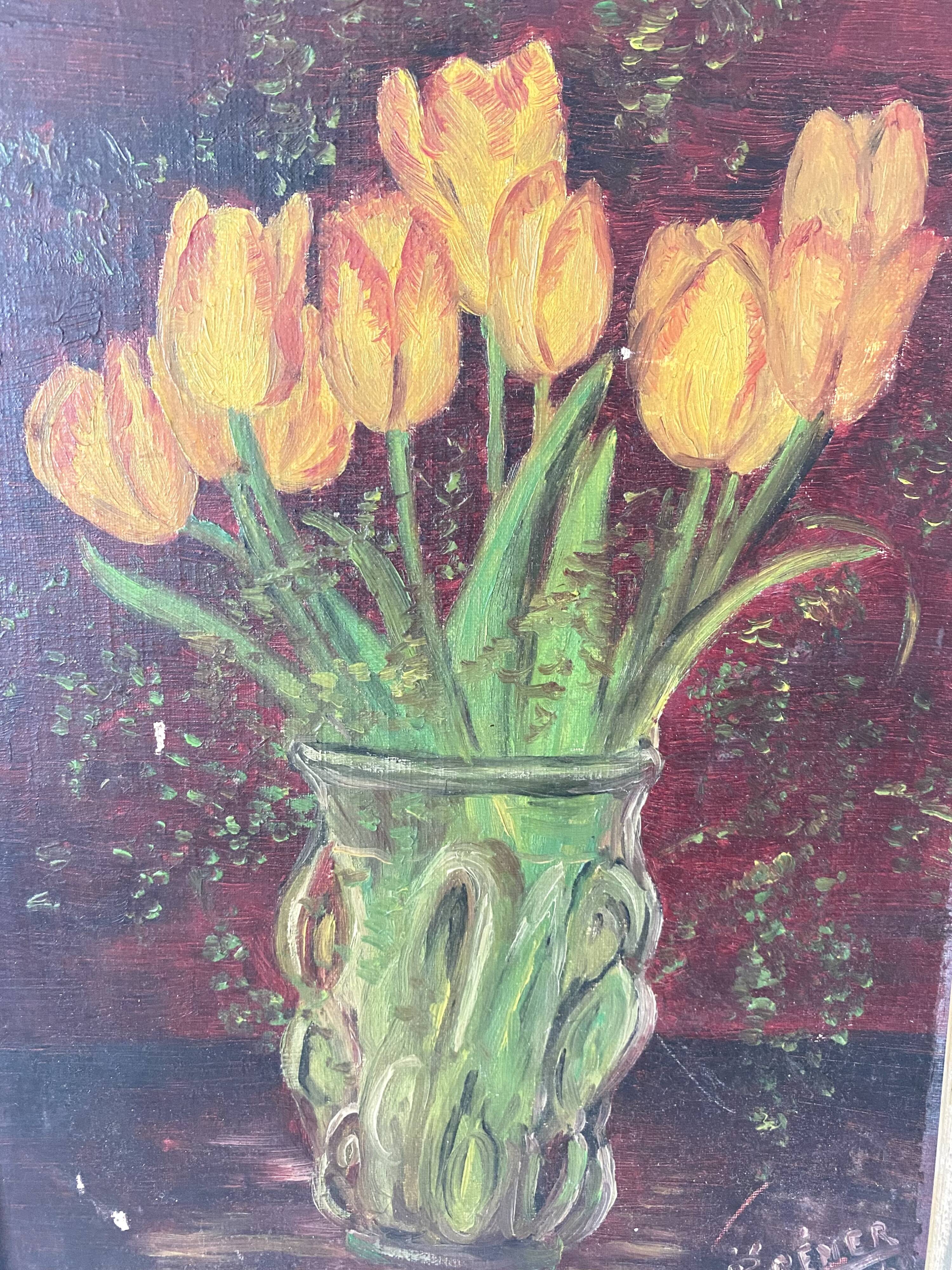 Painting yellow tulip flowers