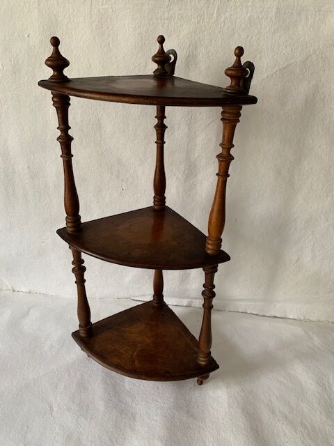 Small old corner shelf in turned wood, 19th century