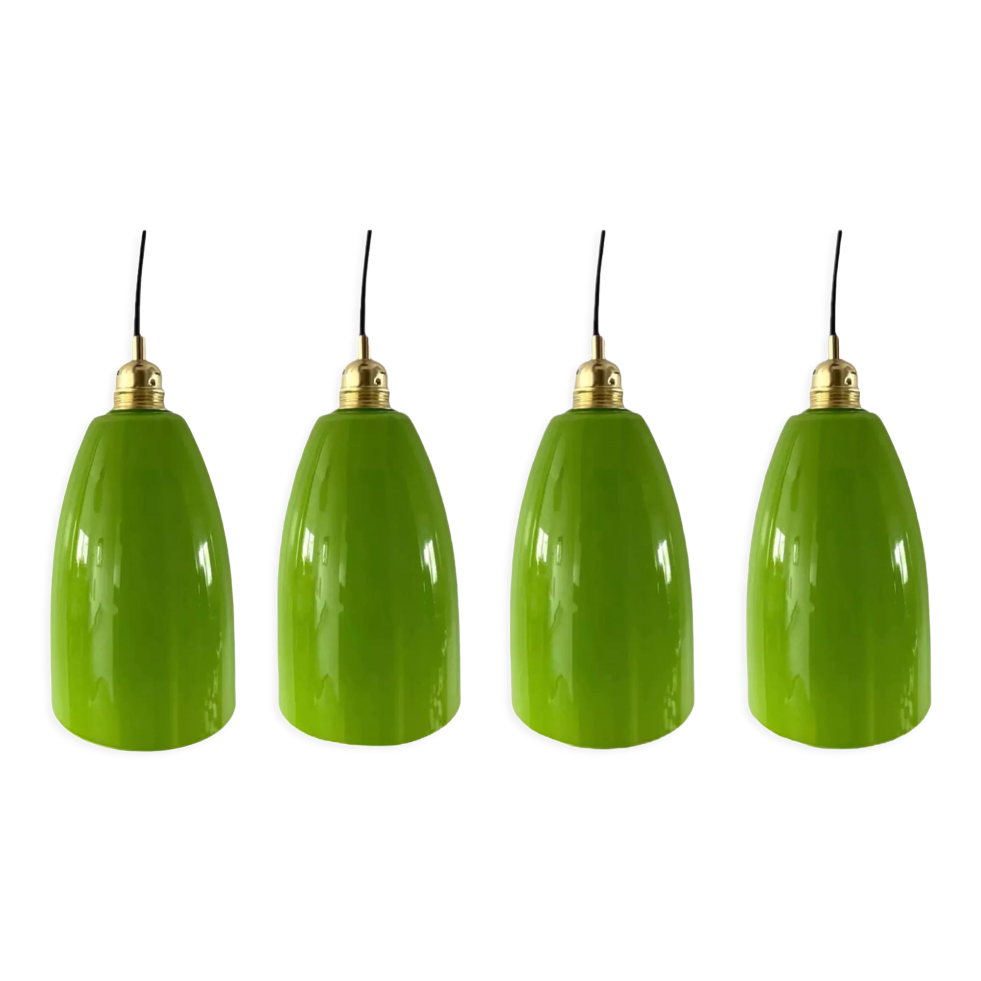 Set of four new electrified green opaline suspensions