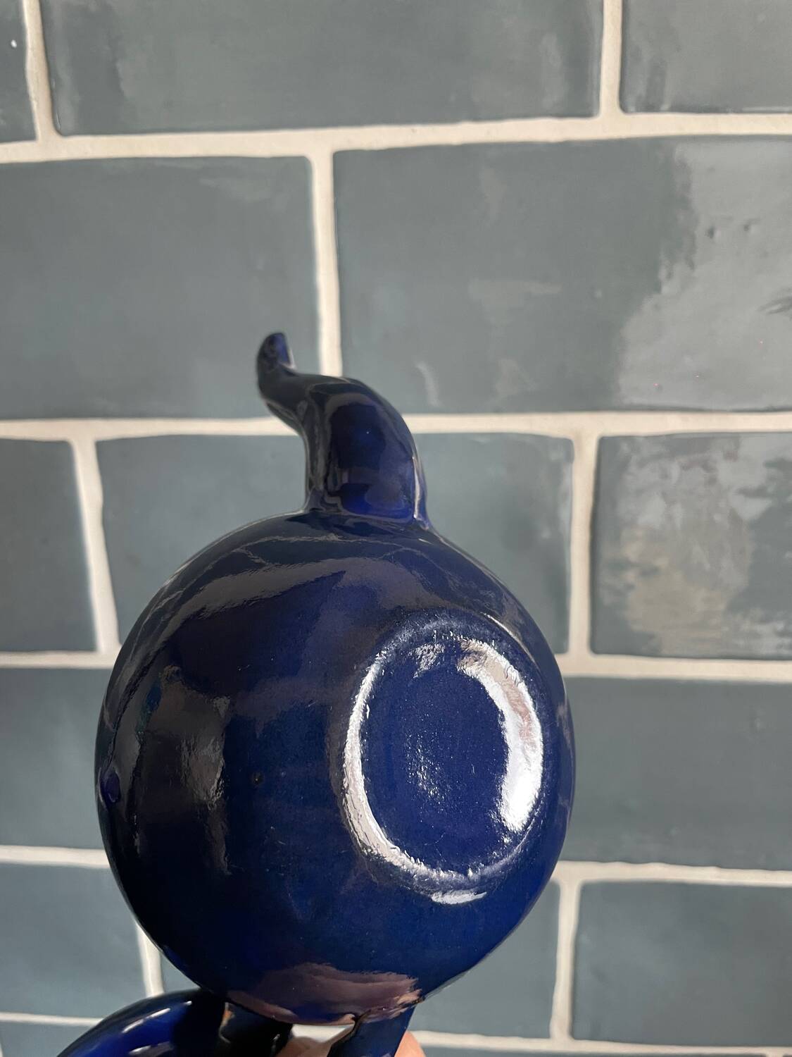 Mini blue enamelled sheet metal teapot