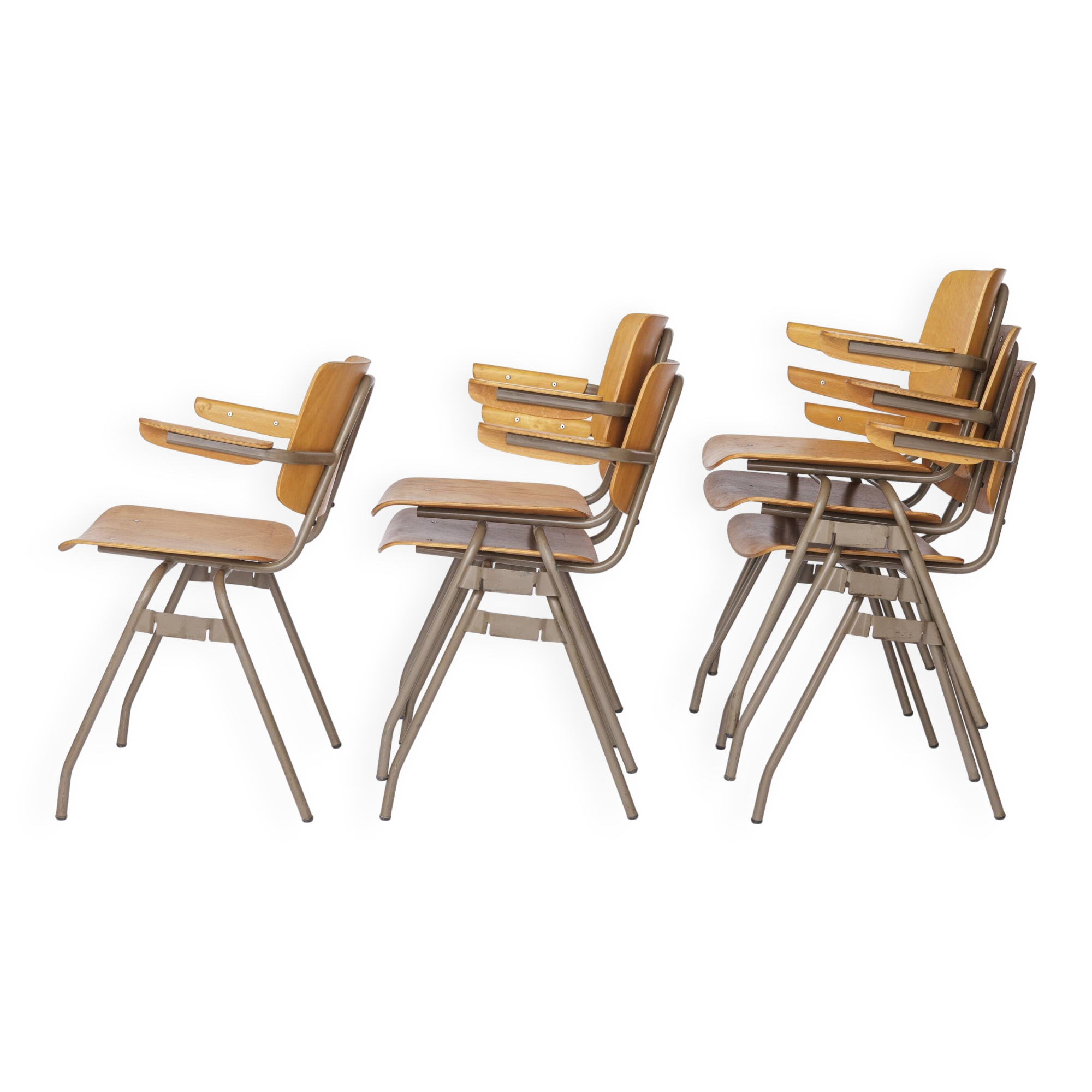Set of 6 Kho Liang Ie Stackable Chairs – CAR Katwijk, 1950s Mid-Century