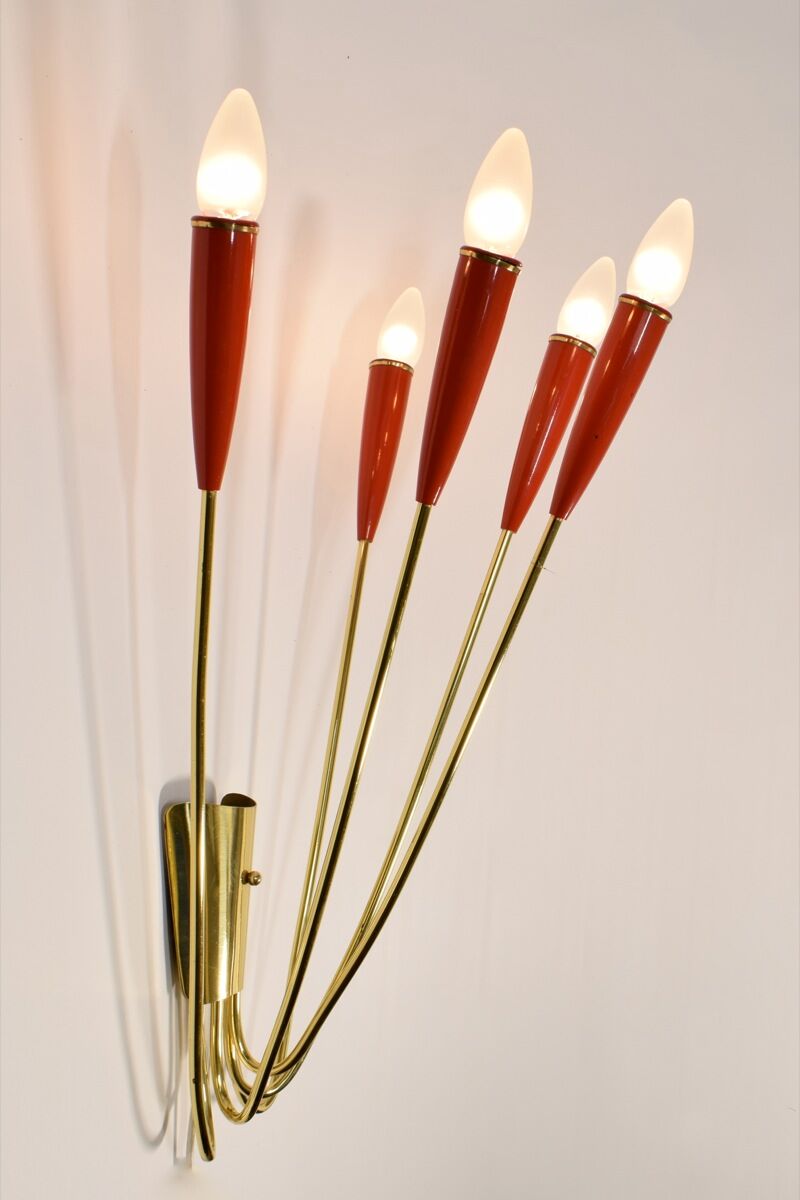 Wall lamp, 1960 brass and red