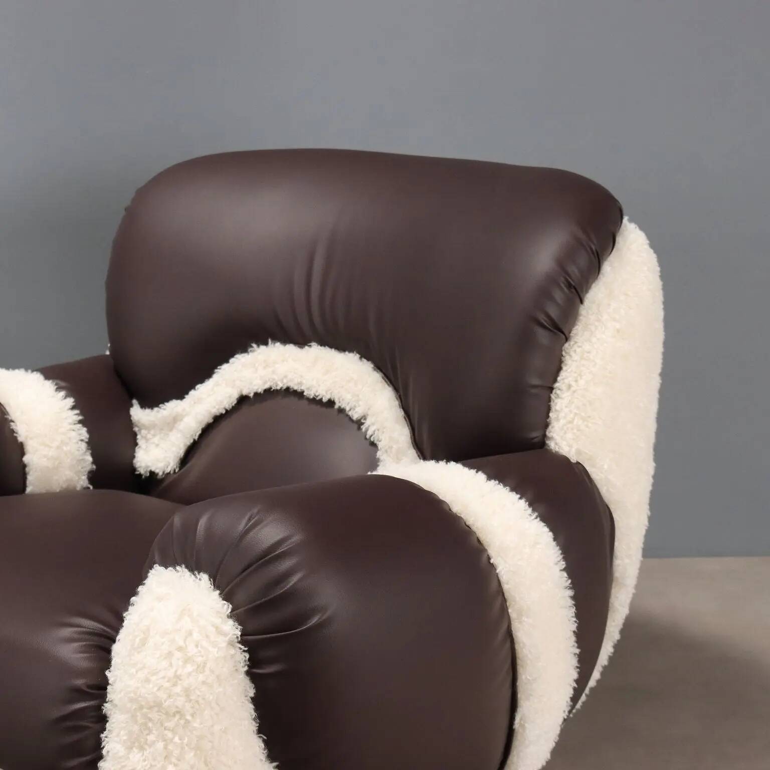 Pair of vintage armchairs in faux leather, foam, design, Italy, 1970s