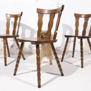 Set of 3 brutalist chairs with arched cut-outs and turned legs