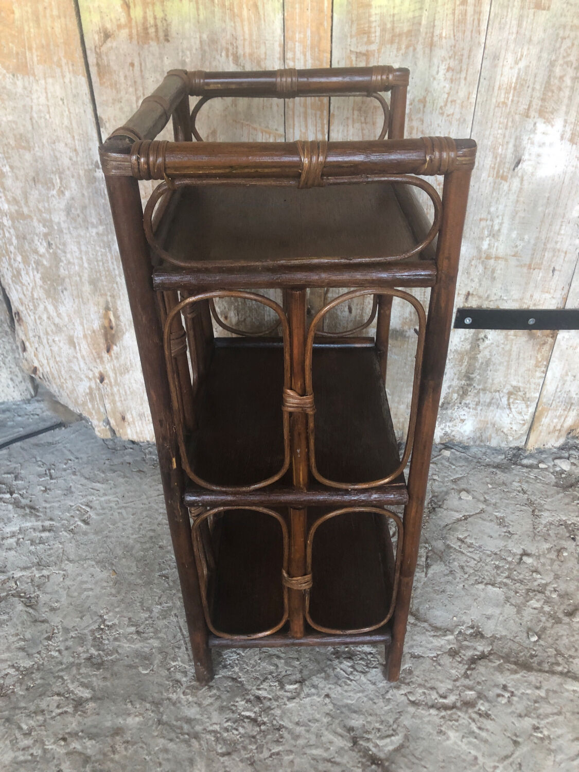 Vintage rattan shelving accent cabinet