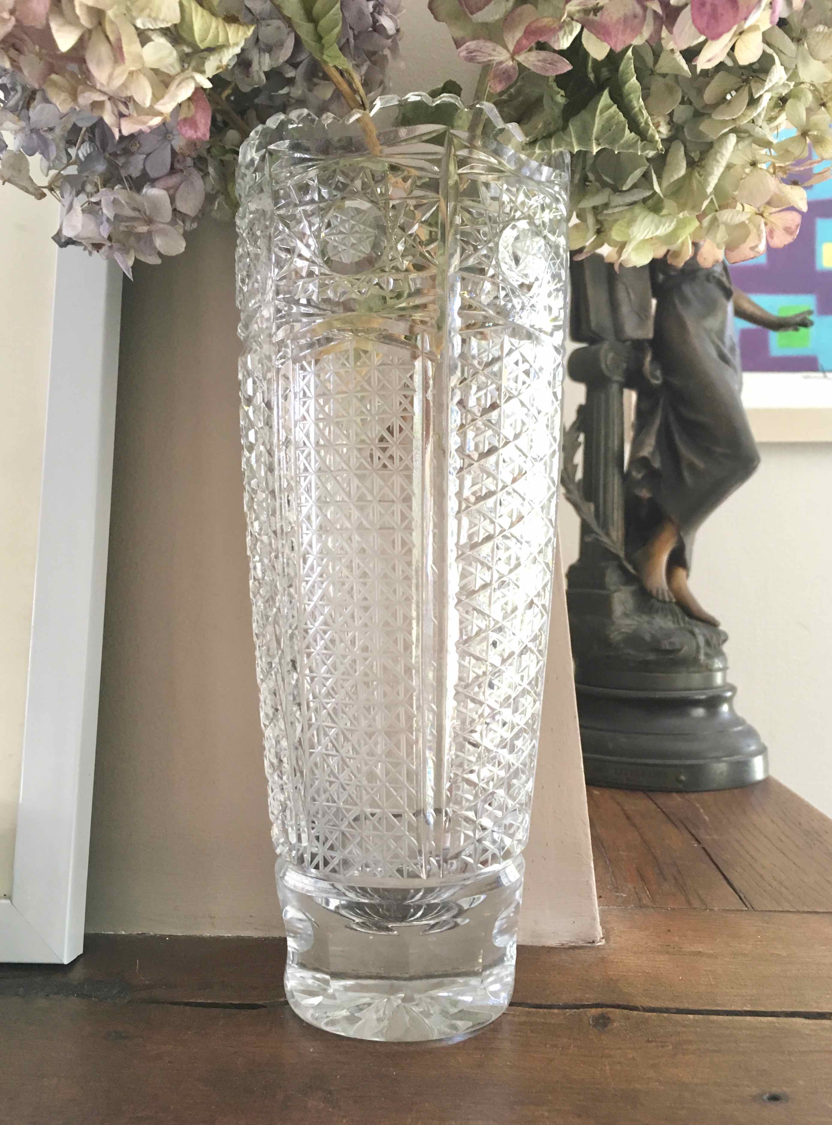 Bohemian carved crystal vase