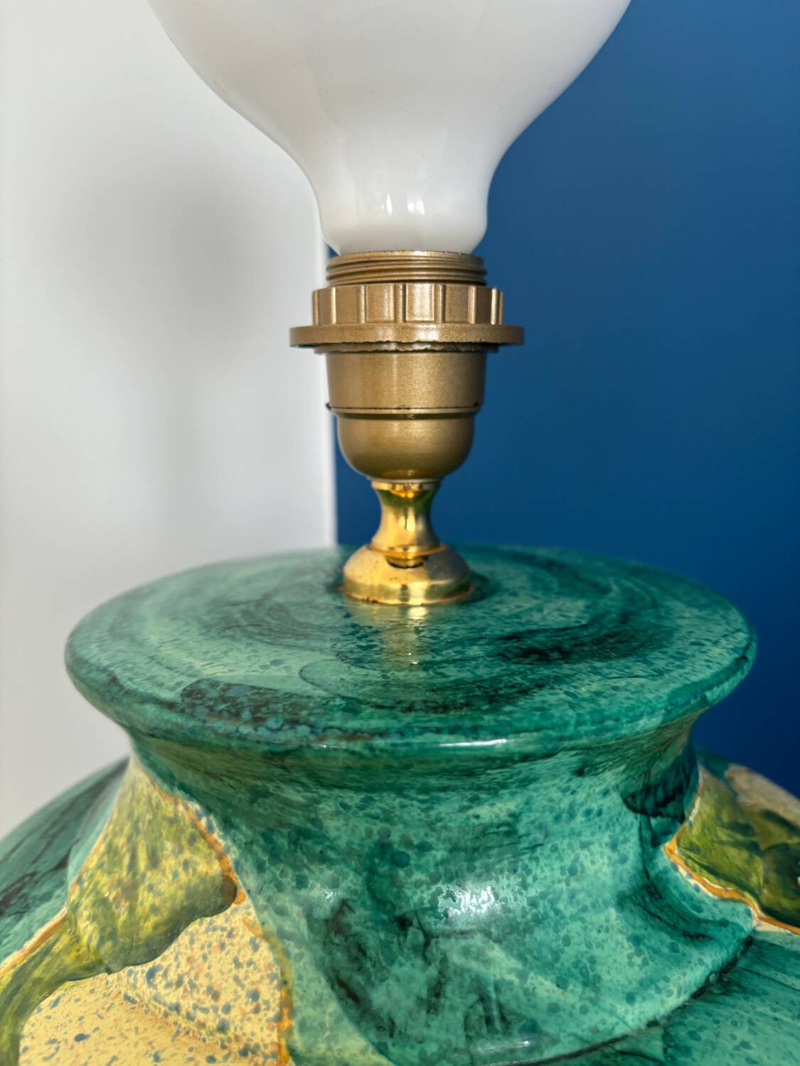 Ceramic lamp base made in Italy yellow and green flower