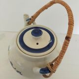 Chinese ceramic teapot floral pattern with rattan handle